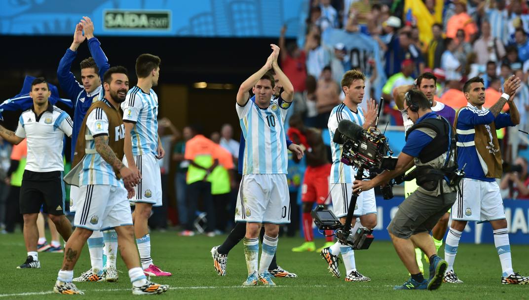 L&#39;Argentina fa festa a fine partita. Afp